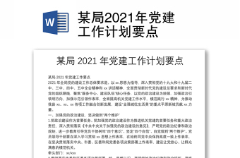 某局2021年黨建工作計劃要點