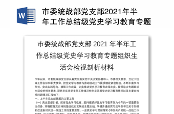 市委统战部党支部2021年半年工作总结级党史学习教育专题组织生活会检视剖析材料