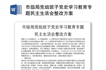 市级局党组班子党史学习教育专题民主生活会整改方案