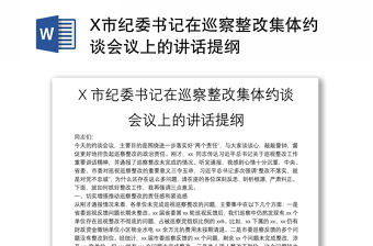 X市紀委書記在巡察整改集體約談會議上的講話提綱