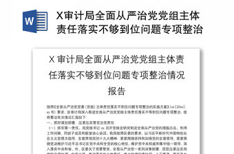 X審計局全面從嚴治黨黨組主體責任落實不夠到位問題專項整治情況報告