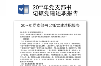 20**年黨支部書記抓黨建述職報(bào)告