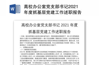 高校辦公室黨支部書記2021年度抓基層黨建工作述職報告