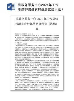 县政务服务中心2021年工作总结柳城县农村基层党建示范（达标）县