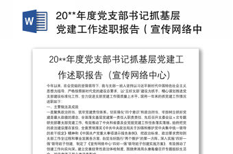 20**年度黨支部書記抓基層黨建工作述職報(bào)告（宣傳網(wǎng)絡(luò)中心）