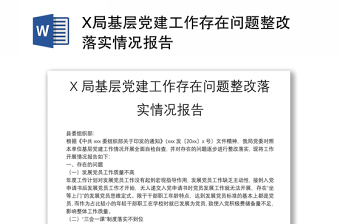 X局基層黨建工作存在問題整改落實情況報告