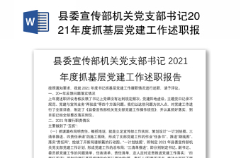 縣委宣傳部機(jī)關(guān)黨支部書記2021年度抓基層黨建工作述職報(bào)告