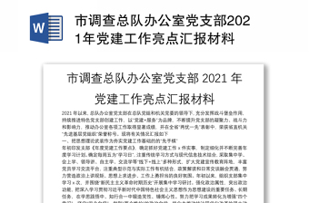 市調(diào)查總隊(duì)辦公室黨支部2021年黨建工作亮點(diǎn)匯報(bào)材料