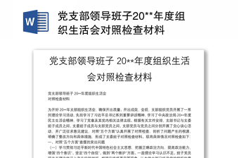 黨支部領(lǐng)導(dǎo)班子20**年度組織生活會(huì)對(duì)照檢查材料