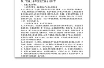 20**上半年黨建工作總結(jié)（黨委）