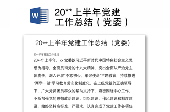 20**上半年黨建工作總結(jié)（黨委）
