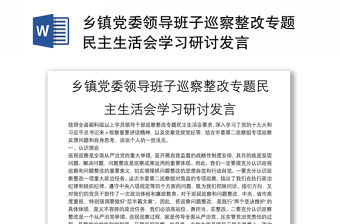 鄉鎮黨委領導班子巡察整改專題民主生活會學習研討發言