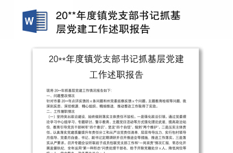 20**年度鎮(zhèn)黨支部書記抓基層黨建工作述職報告