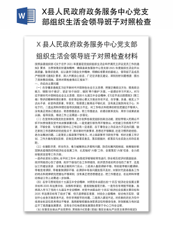 X县人民政府政务服务中心党支部组织生活会领导班子对照检查材料