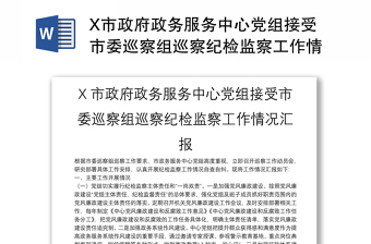 X市政府政務(wù)服務(wù)中心黨組接受市委巡察組巡察紀檢監(jiān)察工作情況匯報