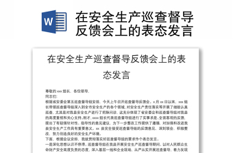 在安全生產(chǎn)巡查督導反饋會上的表態(tài)發(fā)言