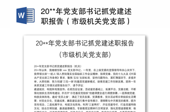 20**年黨支部書記抓黨建述職報(bào)告（市級(jí)機(jī)關(guān)黨支部）