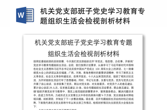 機(jī)關(guān)黨支部班子黨史學(xué)習(xí)教育專題組織生活會(huì)檢視剖析材料