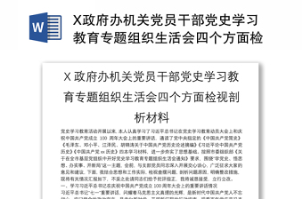 X政府辦機(jī)關(guān)黨員干部黨史學(xué)習(xí)教育專題組織生活會(huì)四個(gè)方面檢視剖析材料