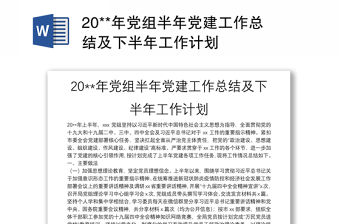 20**年黨組半年黨建工作總結(jié)及下半年工作計(jì)劃