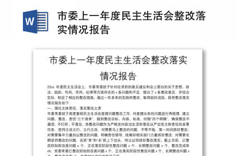 市委上一年度民主生活會整改落實情況報告
