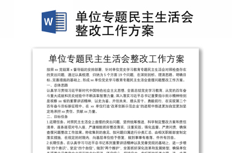 單位專題民主生活會整改工作方案