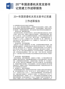 20**年国资委机关党支部书记党建工作述职报告