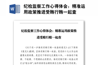 紀(jì)檢監(jiān)察工作心得體會(huì)：精準(zhǔn)運(yùn)用政策推進(jìn)受賄行賄一起查