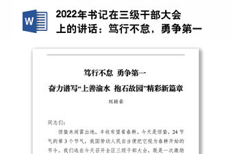 2022年書記在三級干部大會上的講話：篤行不怠，勇爭第一