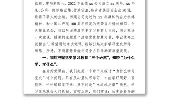 公司黨委書記2022年黨課《汲取黨史智慧力量 牢記使命忠誠擔(dān)當(dāng)》