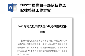 2022年局黨組干部隊(duì)伍作風(fēng)紀(jì)律整頓工作方案