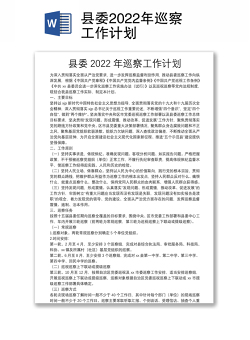 县委2022年巡察工作计划