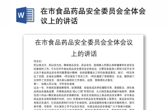 在市食品藥品安全委員會全體會議上的講話