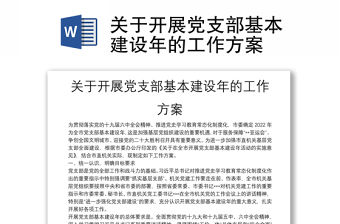 關于開展黨支部基本建設年的工作方案