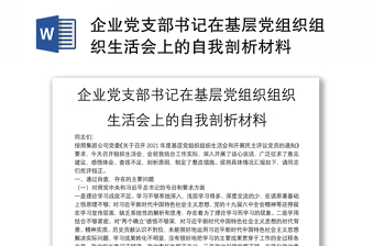 企業(yè)黨支部書記在基層黨組織組織生活會上的自我剖析材料
