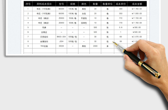 2023服装生产原料成本表免费下载