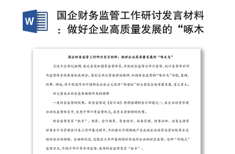 國企財務(wù)監(jiān)管工作研討發(fā)言材料：做好企業(yè)高質(zhì)量發(fā)展的“啄木鳥”