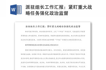 派駐組長工作匯報：緊盯重大戰略任務強化政治監督