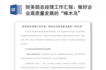 財務部總經理工作匯報：做好企業高質量發展的“啄木鳥”