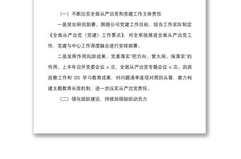 國企集團(tuán)2022年上半年全面從嚴(yán)x（黨建）工作總結(jié)范文