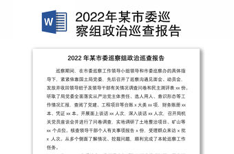 2022年某市委巡察組政治巡查報告
