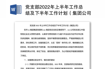黨支部2022年上半年工作總結(jié)及下半年工作計(jì)劃（集團(tuán)公司）