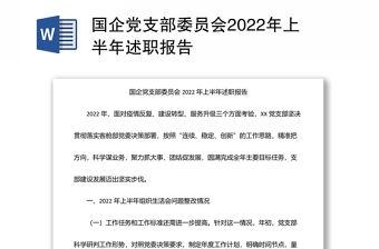 國企黨支部委員會2022年上半年述職報告