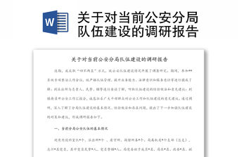 關于對當前公安分局隊伍建設的調研報告