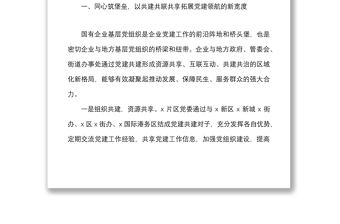 央企基層黨組織黨建共建工作經(jīng)驗(yàn)材料范文集團(tuán)公司國(guó)有企業(yè)國(guó)企工作匯報(bào)總結(jié)報(bào)告參考