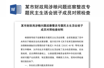 某市財(cái)政局涉糧問(wèn)題巡察整改專題民主生活會(huì)班子成員對(duì)照檢查材料