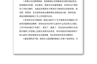 某市财政局涉粮问题巡察整改专题民主生活会班子成员对照检查材料