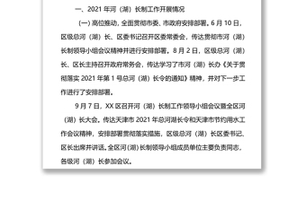 XX區(qū)總河（湖）長關(guān)于2021年河（湖）長制工作落實情況的報告