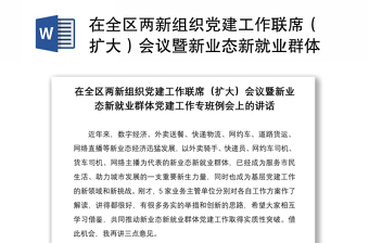 在全區(qū)兩新組織黨建工作聯(lián)席（擴大）會議暨新業(yè)態(tài)新就業(yè)群體黨建工作專班例會上的講話