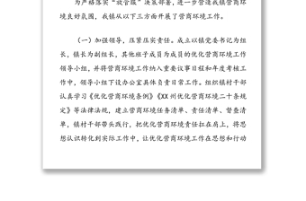 XX镇人民政府关于优化营商环境工作情况的报告